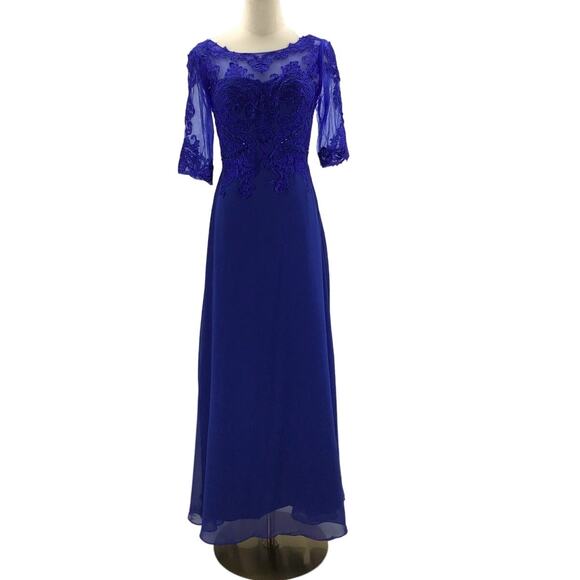 MOTHER OF THE BRIDE SZ 4 S royal blue lace up beaded maxi dress NEW b124 - Picture 1 of 8